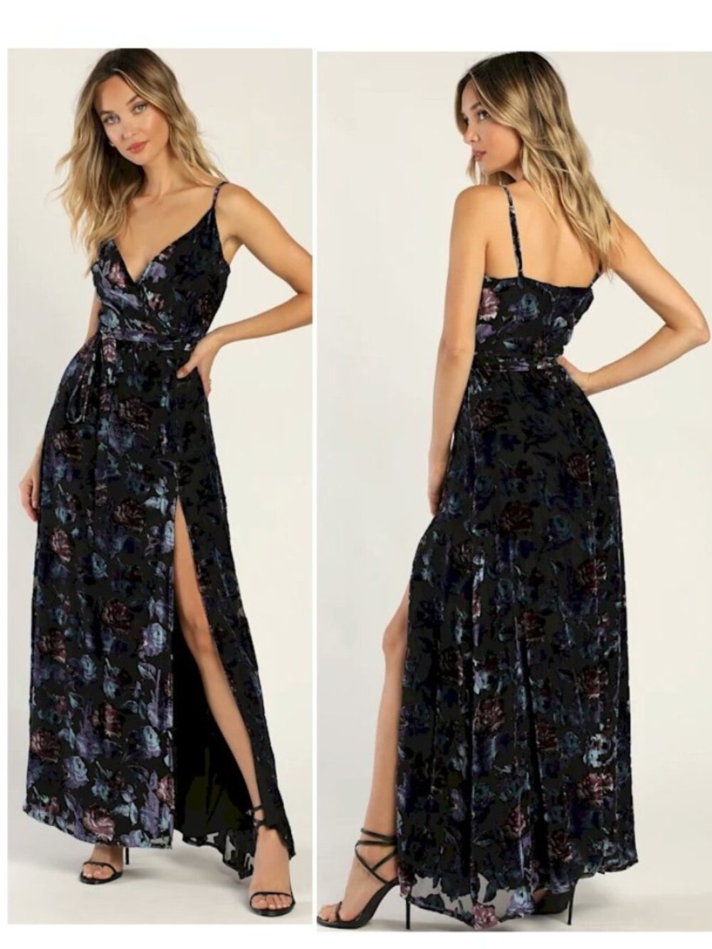 Lulus Pretty Companion Black Floral Velvet Burnout Maxi Dress Size XS New NWT